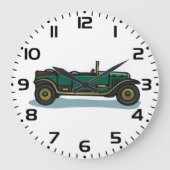 グリーンヴィンテージ車クラシックの古いタイマー車 ラージ壁時計 (正面)