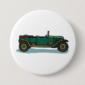 グリーンヴィンテージ車クラシックの古いタイマー車 缶バッジ (正面)