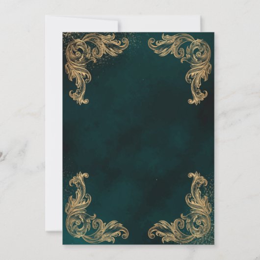 グリーンヴィンテージ金ゴールドコーナーイスラム結婚教徒 招待状 (裏面)