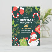 グリーンヴィンテージ雪だるまクリスマスパーティー、 クリスマス 招待状 (スタンド正面)