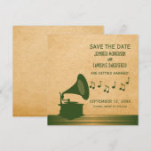 グリーンヴィンテージ グラモフォン Save the Date 招待状 (正面/裏面)