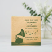 グリーンヴィンテージ グラモフォン Save the Date 招待状 (スタンド正面)