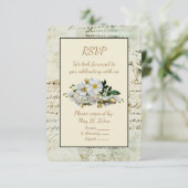 グリーンヴィンテージ レター フレームとホワイトローズ 出欠カード (スタンド正面)