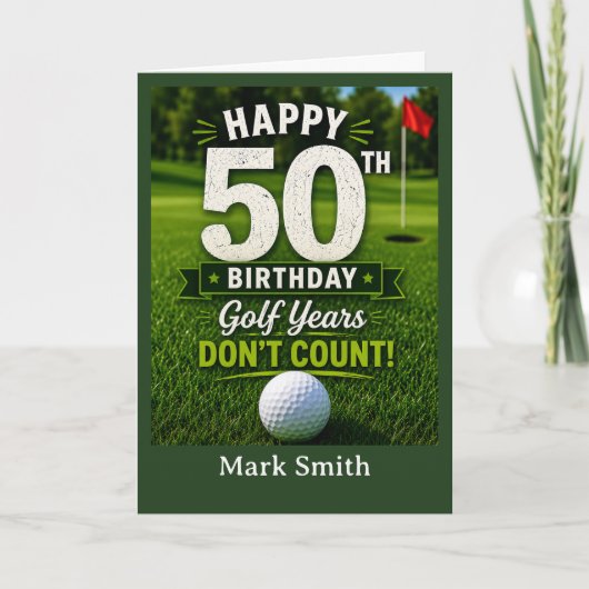 グリーン上のゴルファーへ贈る50歳の誕生日カード カード (正面)
