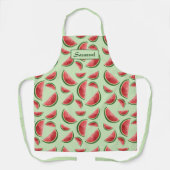 グリーン上のスイカ果実模様名前をカスタムする エプロン (正面)