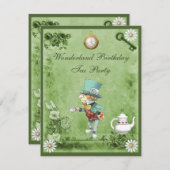 グリーン不機嫌ハッターワンダーランド誕生日ティーパーティー 招待状 (正面/裏面)