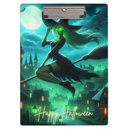 グリーン不気味オーラハロウィーンウィッチ クリップボード (正面)