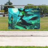 グリーン不気味オーラハロウィーンウィッチ 横断幕 (インサイチュ)