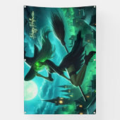 グリーン不気味オーラハロウィーンウィッチ 横断幕 (縦)