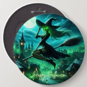 グリーン不気味オーラハロウィーンウィッチ 缶バッジ (正面&裏面)