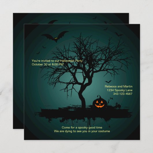 グリーン不気味グランジハローウィンパーティ 招待状 (正面/裏面)