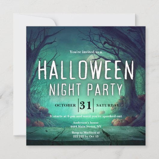 グリーン不気味フォレストハロウィーン招待状 招待状 (正面)