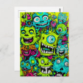 グリーン不気味モンスターパターン ポストカード (正面/裏面)