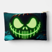 グリーン不気味白熱［赤熱］光を放つハロウィーンカボチャ アクセサリーポーチ (裏面)