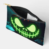 グリーン不気味白熱［赤熱］光を放つハロウィーンカボチャ アクセサリーポーチ (見開き)
