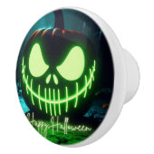 グリーン不気味白熱［赤熱］光を放つハロウィーンカボチャ セラミックノブ (右)