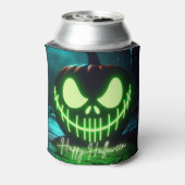 グリーン不気味白熱［赤熱］光を放つハロウィーンカボチャ 缶クーラー (缶裏面)