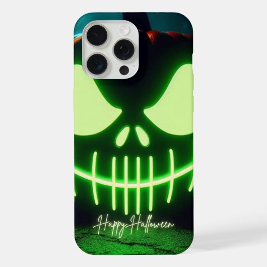 グリーン不気味白熱［赤熱］光を放つハロウィーンカボチャ iPhoneケース (裏面)