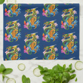 グリーン中国のドラゴンコイ キッチンタオル (折り畳み)