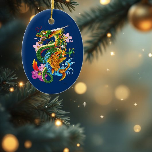 グリーン中国のドラゴンコイ セラミックオーナメント