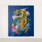 グリーン中国のドラゴンコイ タペストリー (正面)