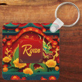 グリーン中国のドラゴン新年2024モノグラムSqK01 キーホルダー (裏面)