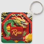グリーン中国のドラゴン新年2024モノグラムSqK02 キーホルダー (裏面)