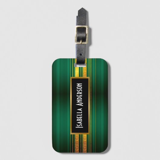 グリーン人気がある金ゴールドラグジュアリーリネンテクスチャコレクション ラゲッジタグ (正面縦)