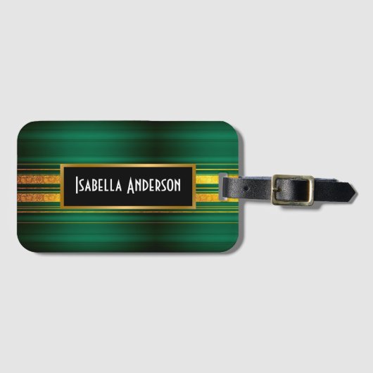 グリーン人気がある金ゴールドラグジュアリーリネンテクスチャコレクション ラゲッジタグ (正面横)