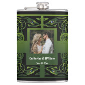 グリーン伝統的アイリッシュケルトデザイン フラスク (正面)