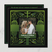 グリーン伝統的アイリッシュケルト 招待状 (正面/裏面)