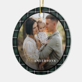グリーン伝統的タータンチェックパーソナライズされたクリスマス セラミックオーナメント (左)