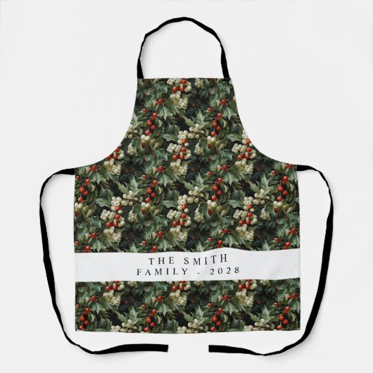 グリーン伝統的ホリーホリデイ エプロン (正面)