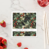 グリーン伝統的ホリーホリデイ スタンダードカクテルナプキン (インサイチュ)