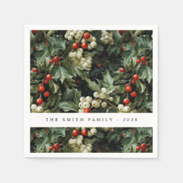 グリーン伝統的ホリーホリデイ スタンダードカクテルナプキン