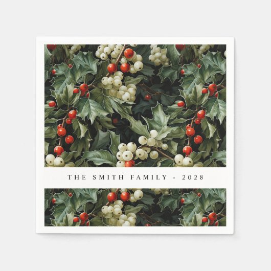 グリーン伝統的ホリーホリデイ スタンダードカクテルナプキン (正面)