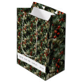 グリーン伝統的ホリーホリデイ ミディアムペーパーバッグ (正面アングル)