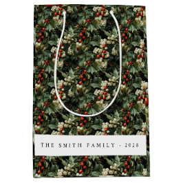 グリーン伝統的ホリーホリデイ ミディアムペーパーバッグ