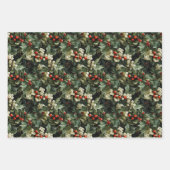 グリーン伝統的ホリーホリデイ ラッピングペーパーシート (正面2)