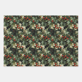 グリーン伝統的ホリーホリデイ ラッピングペーパーシート