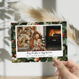 グリーン伝統的ホリーホリデーフォト カード