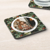 グリーン伝統的ホリーホリデーフォト コースター (左側)