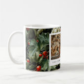 グリーン伝統的ホリーホリデーフォト コーヒーマグカップ (左)
