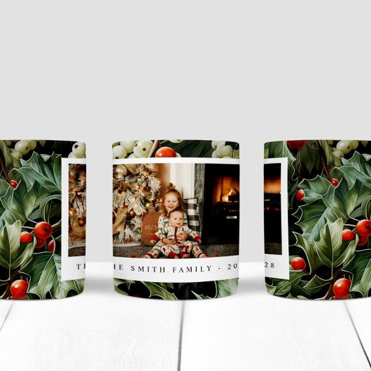 グリーン伝統的ホリーホリデーフォト コーヒーマグカップ