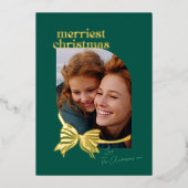 グリーン伝統的金ゴールドボウフォトで結び付け 箔シーズンカード (正面)