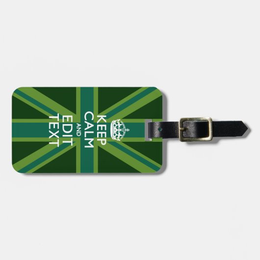 グリーン保ティール（緑がかった色）落ち着いてテキストを取得するユニオンジャック ラゲッジタグ (正面横)
