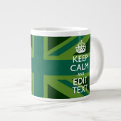 グリーン保ティール（緑がかった色）CalmとYour Text Union Jack ジャンボコーヒーマグカップ (正面右)