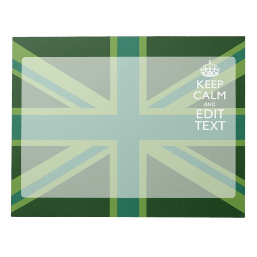 グリーン保ティール（緑がかった色）CalmとYour Text Union Jack ノートパッド (正面)