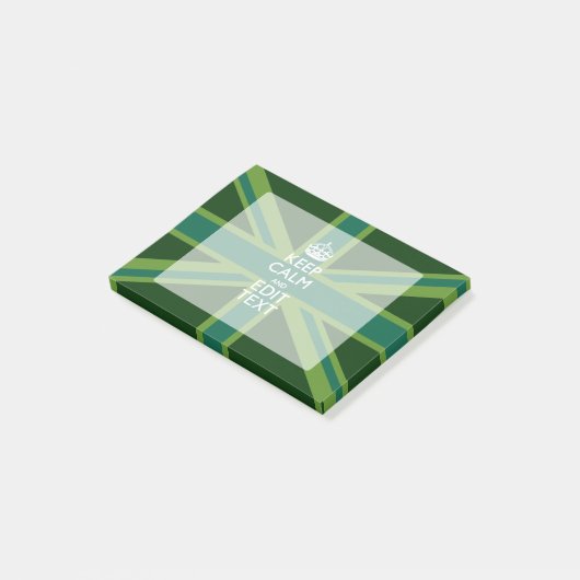 グリーン保ティール(緑がかった色)CalmとYour Text Union Jack ポストイット (アングル)