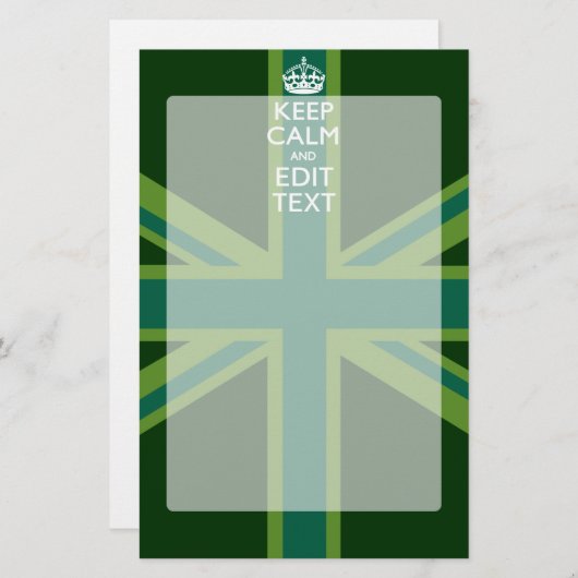 グリーン保ティール（緑がかった色）CalmとYour Text Union Jack 便箋 (正面/裏面)
